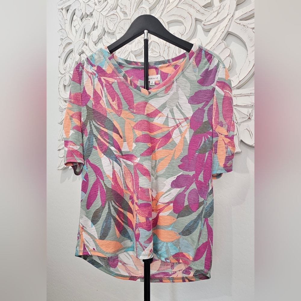 Women's Floral Print Short Sleeve Top - Multicolor